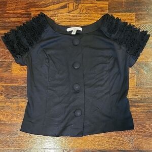 Fever Black Button Down Shirt with Ruffle Detail Sleeves